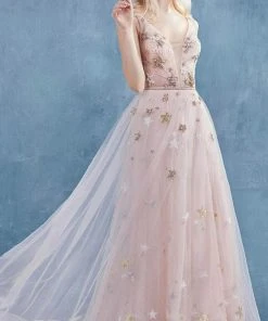 Formal Gowns Andrea And Leo - A0827 Plunging V Neck A-Line Gown With Slit 14 Formal Gowns Andrea And Leo - A0827 Plunging V Neck A-Line Gown With Slit