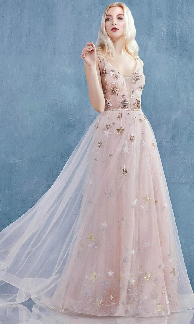 Formal Gowns Andrea And Leo - A0827 Plunging V Neck A-Line Gown With Slit 8 Formal Gowns Andrea And Leo - A0827 Plunging V Neck A-Line Gown With Slit