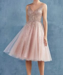 Andrea And Leo - Cocktail Dresses Embellished Deep V Neck A-Line Dress