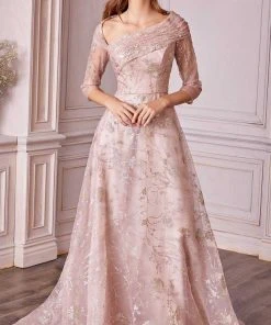 Andrea And Leo - Pleated Asymmetric Formal Gown A1030 - 1 Pc Rose Gold In Size 6 Available