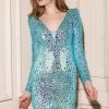 Angela & Alison - 21059 Long Sleeve Ornate Plunging V-Neck Dress