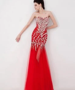 Angela & Alison - 41001 Strapless Crystal-Festooned Tulle Gown Formal Gowns