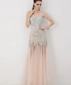 Angela & Alison - 41001 Strapless Crystal-Festooned Tulle Gown Formal Gowns