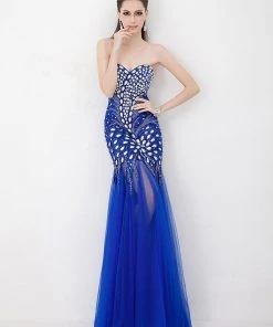 Angela & Alison - 41001 Strapless Crystal-Festooned Tulle Gown Formal Gowns