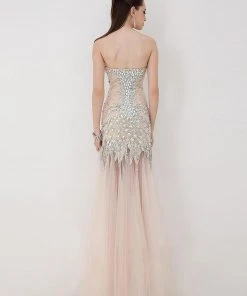 Angela & Alison - 41001 Strapless Crystal-Festooned Tulle Gown Formal Gowns