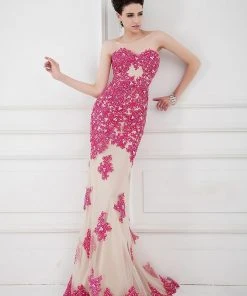 Angela & Alison - 41002 Strapless Adorned Applique Sheath Gown Formal Gowns 16 Angela & Alison - 41002 Strapless Adorned Applique Sheath Gown Formal Gowns