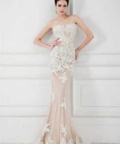 Angela & Alison - 41002 Strapless Adorned Applique Sheath Gown Formal Gowns