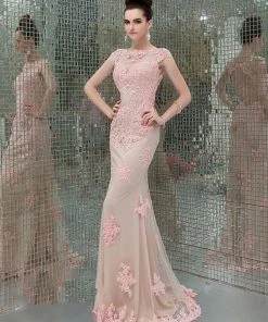 Formal Gowns Angela & Alison - 41082 Cap Sleeve Lace Sheath Long Gown