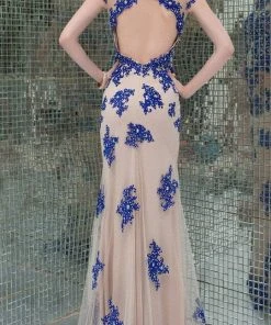 Formal Gowns Angela & Alison - 41082 Cap Sleeve Lace Sheath Long Gown