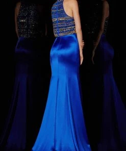 Angela & Alison - 51001 Bedazzled High Halter Trumpet Dress