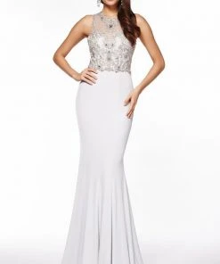 Angela & Alison - 51022 Silver Filigree Illusion Sleeveless Gown