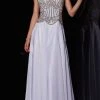 Angela & Alison - 51047 Rhinestone Accented A-line Dress - 1 Pc White In Size 14 Available Formal Gowns