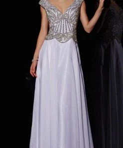 Angela & Alison - 51047 Rhinestone Accented A-line Dress - 1 Pc White In Size 14 Available Formal Gowns