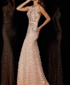 Angela & Alison - 51079 Stone Embellished Illusion Scoop Sheath Dress Formal Gowns