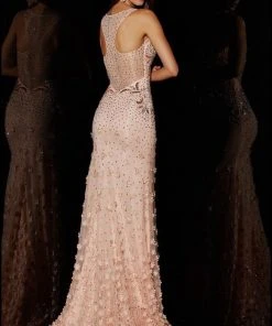 Angela & Alison - 51079 Stone Embellished Illusion Scoop Sheath Dress Formal Gowns