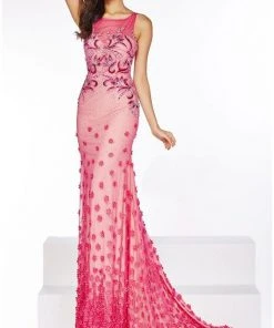 Angela & Alison - 51079 Stone Embellished Illusion Scoop Sheath Dress Formal Gowns