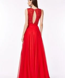 Angela & Alison - 61016 Rosette Beaded Jewel Illusion Dress Formal Gowns