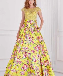 Angela & Alison - 61085 Beaded Bateau Floral Ballgown