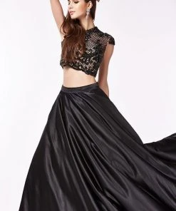 Angela & Alison - 61121 Cap Sleeve Ornate Mandarin Two-Piece Gown