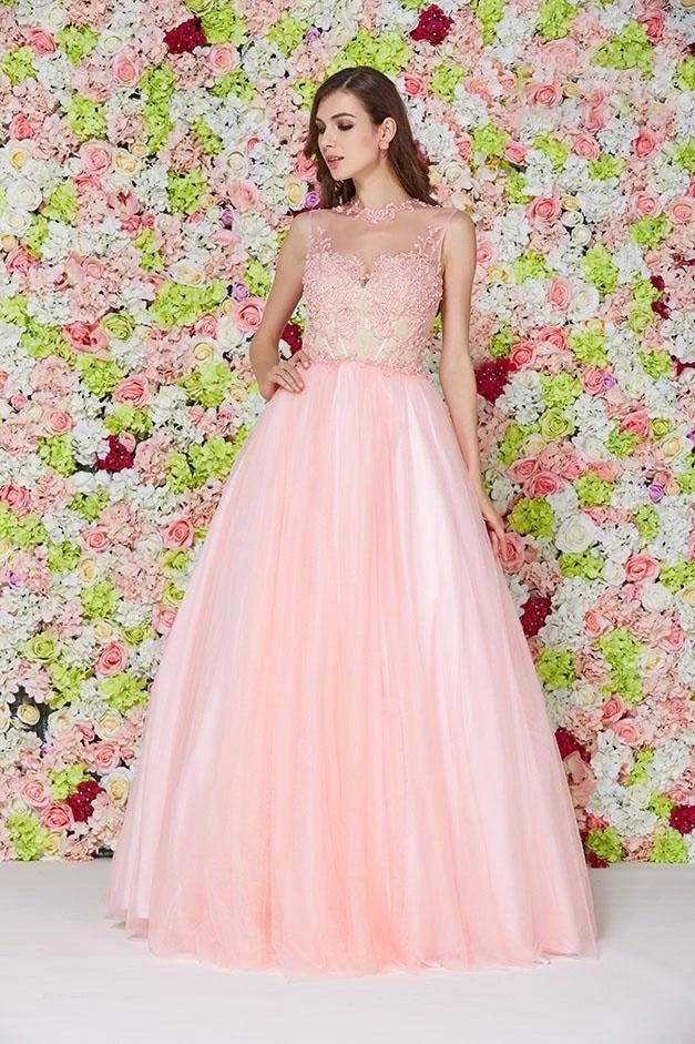 Angela & Alison - 61126 Illusion Floral Lace Festooned Ballgown Formal Gowns 8 Angela & Alison - 61126 Illusion Floral Lace Festooned Ballgown Formal Gowns