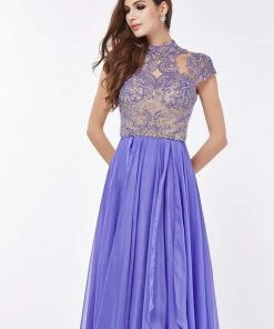 Angela & Alison - 61139 Crystal Embellished High Neck Gown Formal Gowns