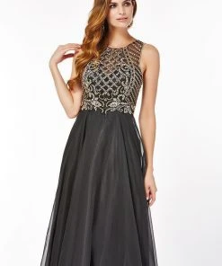 Angela & Alison - 61191 Illusion Gilt Beaded A-Line Gown