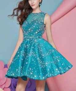 Cocktail Dresses Angela & Alison - 62010 Sleeveless Star-Studded A-Line Dress