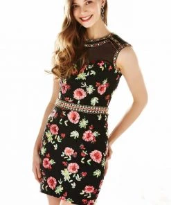 Cocktail Dresses Angela & Alison - 62038 Beaded Floral Cocktail Dress