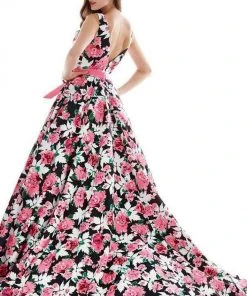 Angela & Alison - 62046 Sleeveless Bateau Neck Floral Ballgown - 1 Pc Black/Floral In Size 8 Available