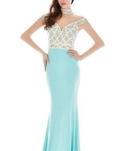 Angela & Alison - 62052 Illusion High Neck Beaded Gown Formal Gowns