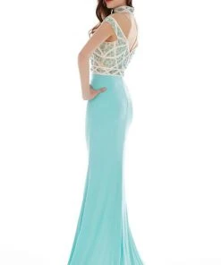 Angela & Alison - 62052 Illusion High Neck Beaded Gown Formal Gowns