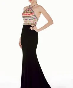 Formal Gowns Angela & Alison - 62054 Embroidered Halter Neck Sheath Dress