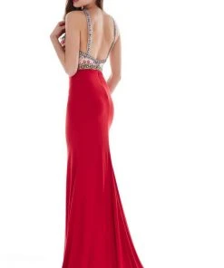 Formal Gowns Angela & Alison - 62054 Embroidered Halter Neck Sheath Dress