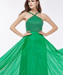 Formal Gowns Angela & Alison - 661145 Sleeveless Halter Neck A-line Dress