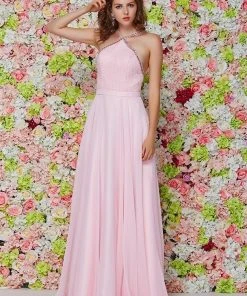 Formal Gowns Angela & Alison - 661145 Sleeveless Halter Neck A-line Dress
