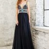 Angela & Alison - 71001 Vibrant Embroidery Plunging Empire Gown Formal Gowns
