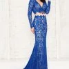 Angela & Alison - 71016 Lace Deep V-neck Sheath Dress Formal Gowns