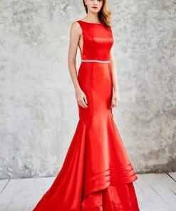 Formal Gowns Angela & Alison - 71021 Bateau Neck Trumpet Evening Gown