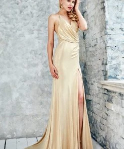 Formal Gowns Angela & Alison - 71042 Ruched V-neck Sheath Dress