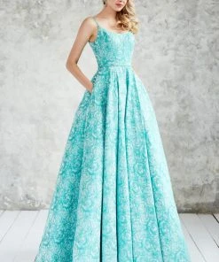 Angela & Alison - 71048 Slim Straps Floral Festooned Ballgown