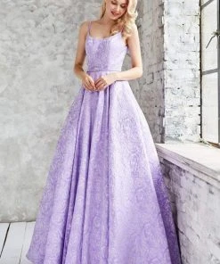 Angela & Alison - 71048 Slim Straps Floral Festooned Ballgown