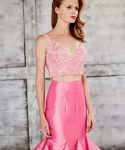 Angela & Alison - 71066A Ruffled V-neck Trumpet Dress Formal Gowns