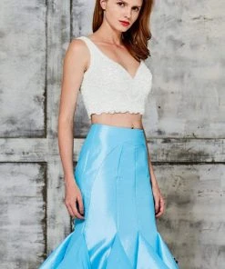 Angela & Alison - 71066A Ruffled V-neck Trumpet Dress Formal Gowns