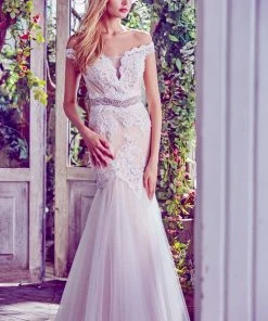 Angela & Alison - 71067 Lace Embroidered Off Shoulder Prom Gown Formal Gowns