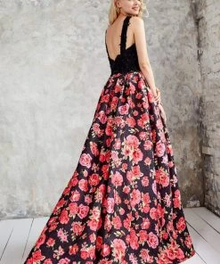 Formal Gowns Angela & Alison - 71096 Embellished Halter Floral A-line Dress