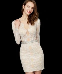 Angela & Alison - 72004 Illusion Sleeves Lace Sheath Dress Cocktail Dresses