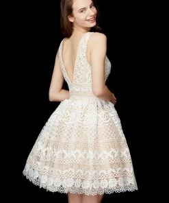 Cocktail Dresses Angela & Alison - 72006 Lace Plunging V-neck Cocktail Dress