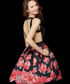 Angela & Alison - 72014 Deep V-neck Floral Dress Cocktail Dresses