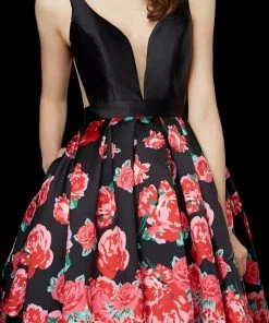 Angela & Alison - 72014 Deep V-neck Floral Dress Cocktail Dresses