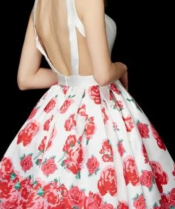 Angela & Alison - 72014 Deep V-neck Floral Dress Cocktail Dresses